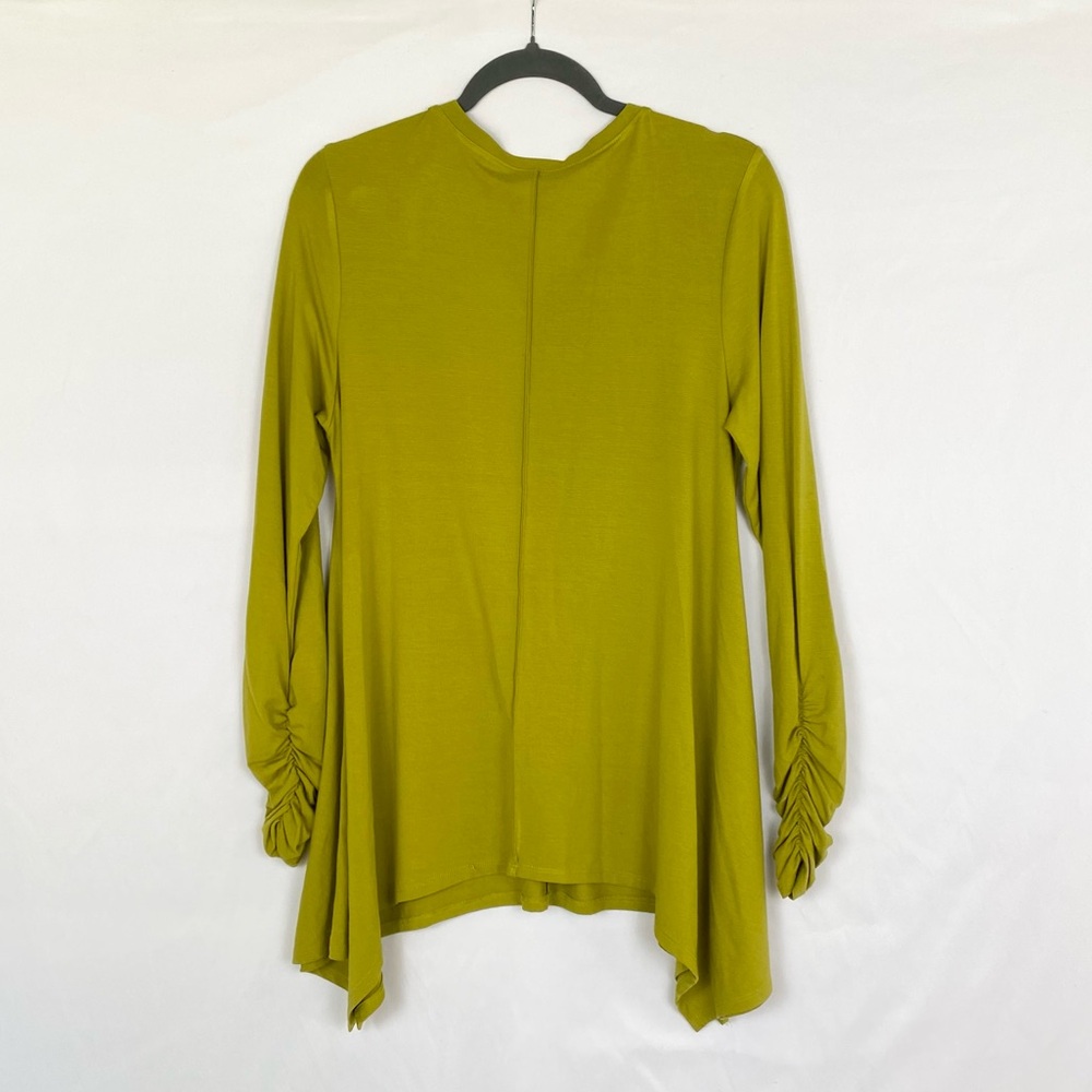 LISA BAYNE Long Sleeve Ruched Tunic Top Blouse Crew Neck Pullover Green Sz M - Picture 2 of 5